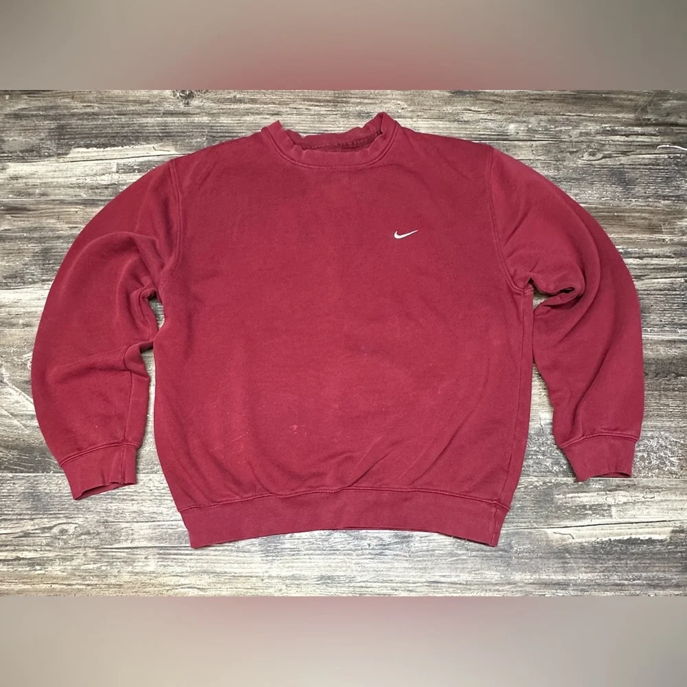 Nike Mini Swoosh Crewneck Sweatshirt Red Y2K Vintage Mens Large